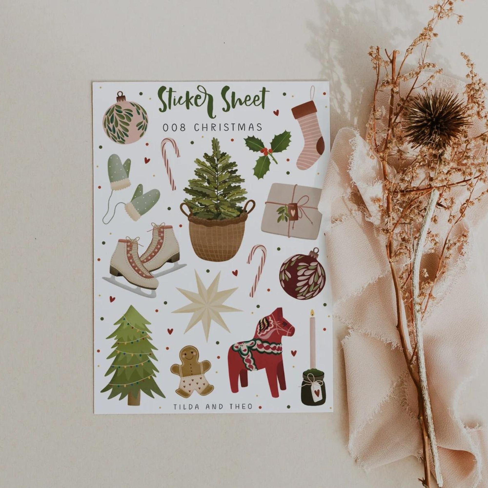 Scandi Christmas Sticker Sheet | Tilda & Theo