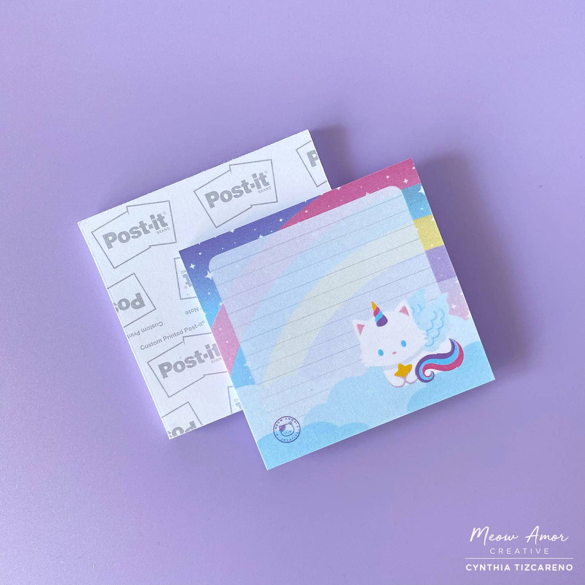 Unicorn White Cat Sticky Notes by Meow Amor Creative | Papertail Fox