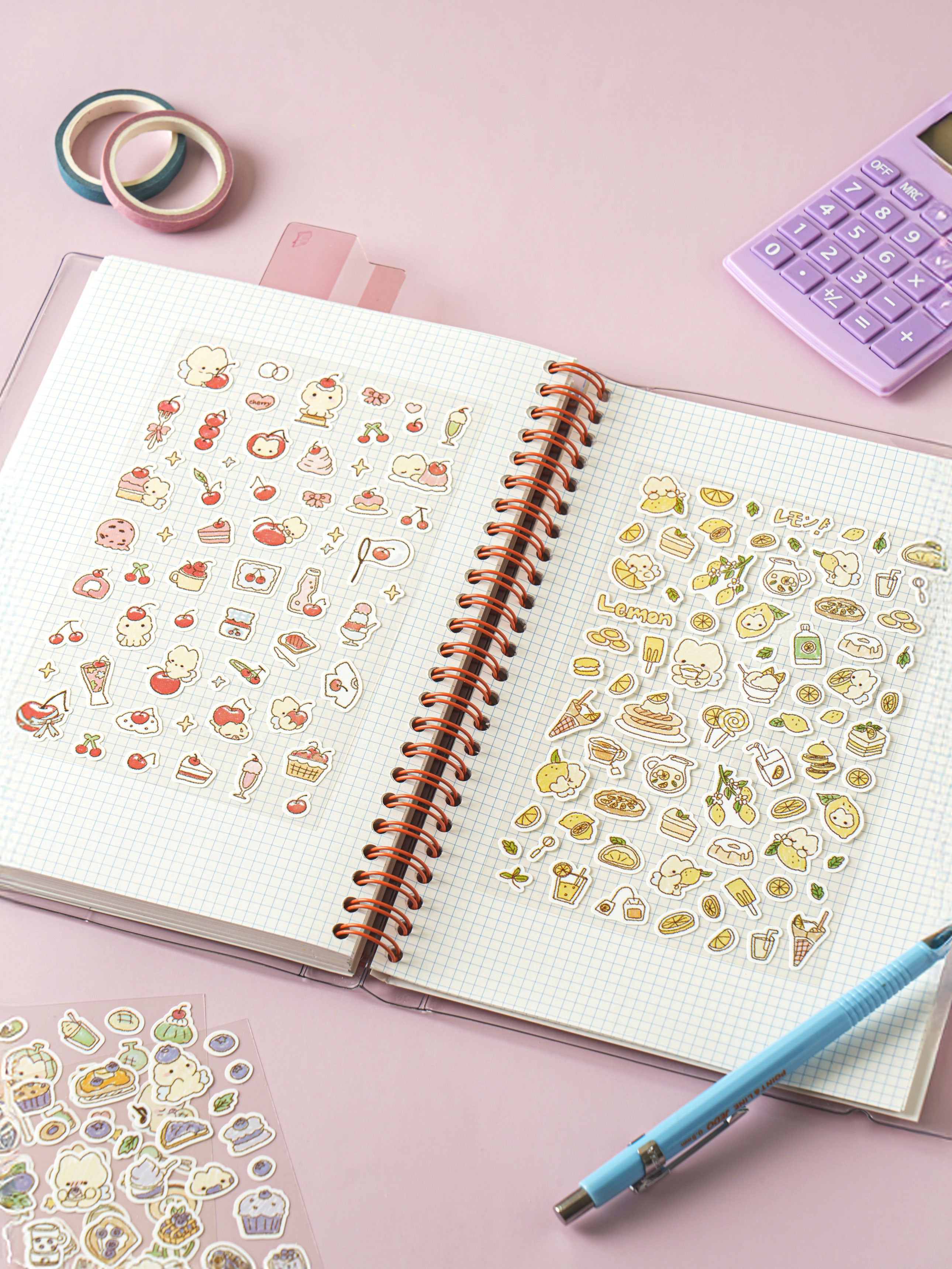Fruit Kitty 4 Sheet Sticker Set by Daiso | Papertail Fox