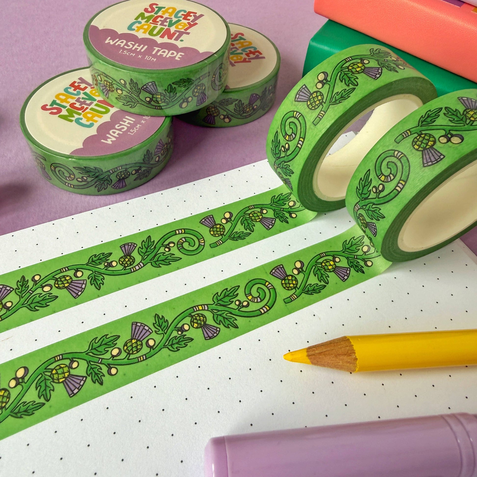 Thistle washi tape by Stacey McEvoy Caunt | green and purple thistle pattern | Papertail Fox