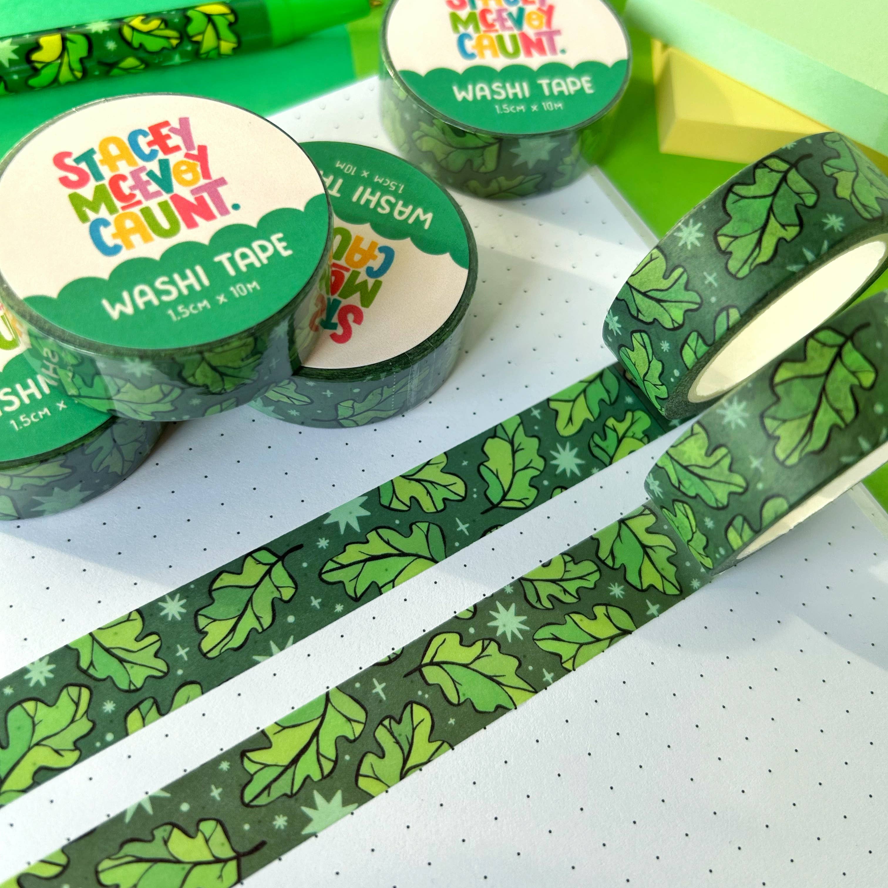 Oak Leaves washi tape by Stacey McEvoy Caunt | green oak leaf repeat pattern | Papertail Fox
