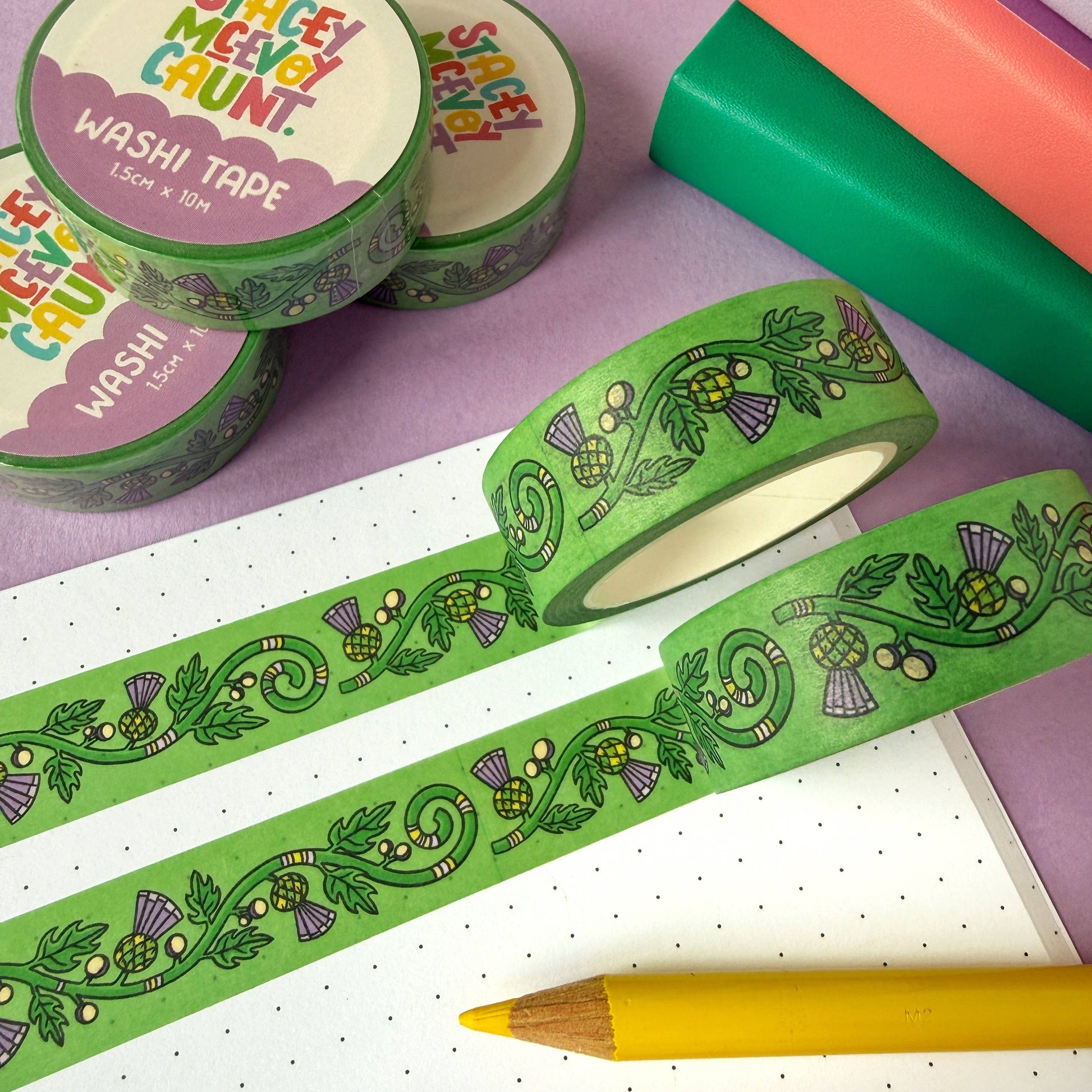 Thistle washi tape by Stacey McEvoy Caunt | green and purple thistle pattern | Papertail Fox