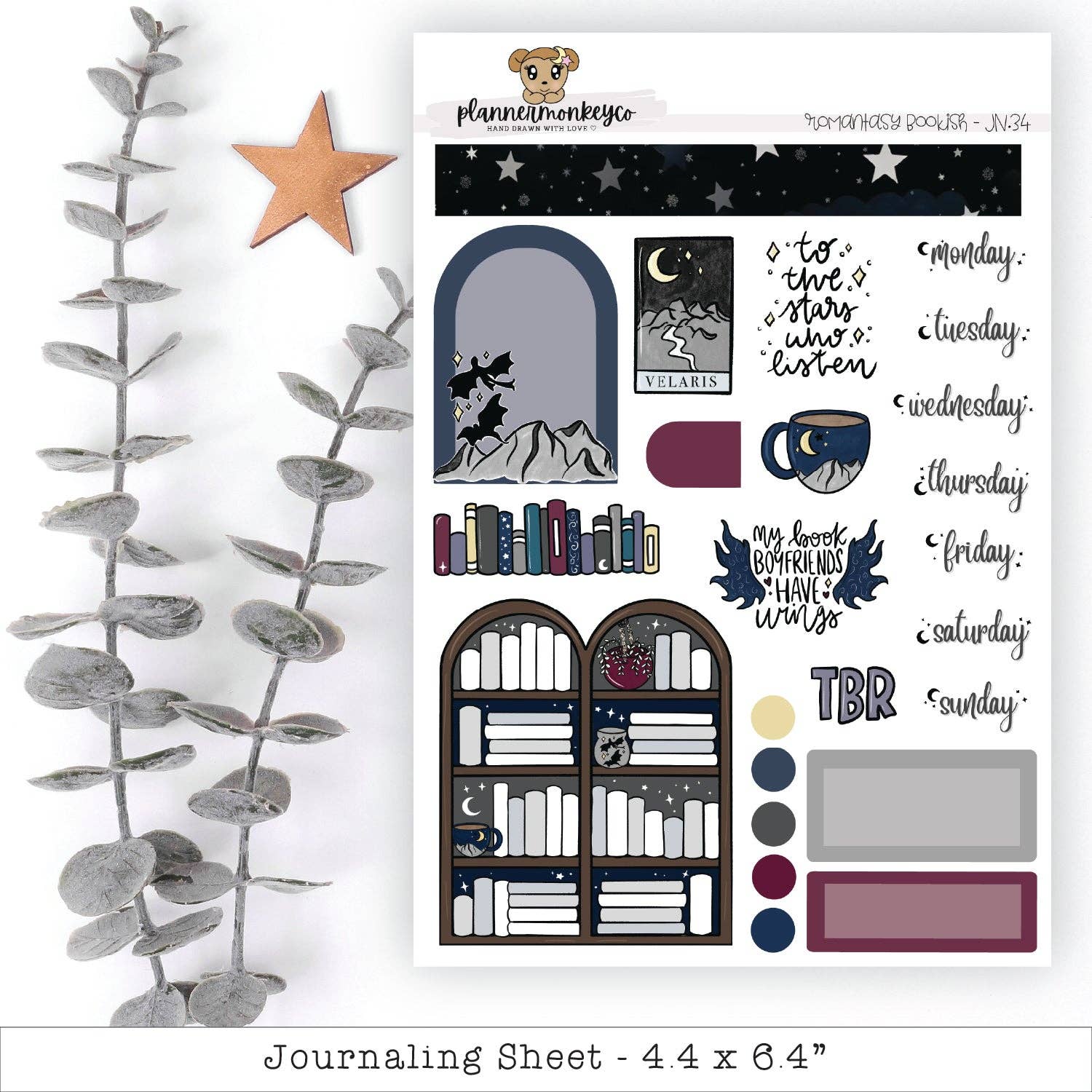 Night Court Romantasy Bookshelf Journaling Deco Sheet by Planner Monkey Co | Papertail Fox
