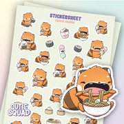 CutieSquad Red Panda Foodie Friends matte vinyl sticker sheet featuring red pandas with food items