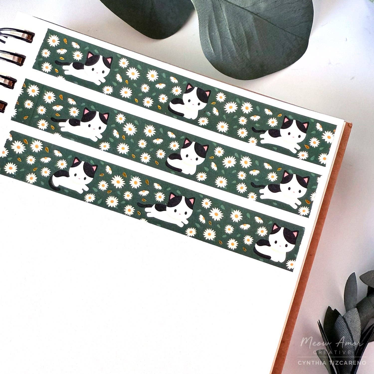 Cow Cat Field of Flowers Gold Foil Washi Tape | Meow Amor Creative