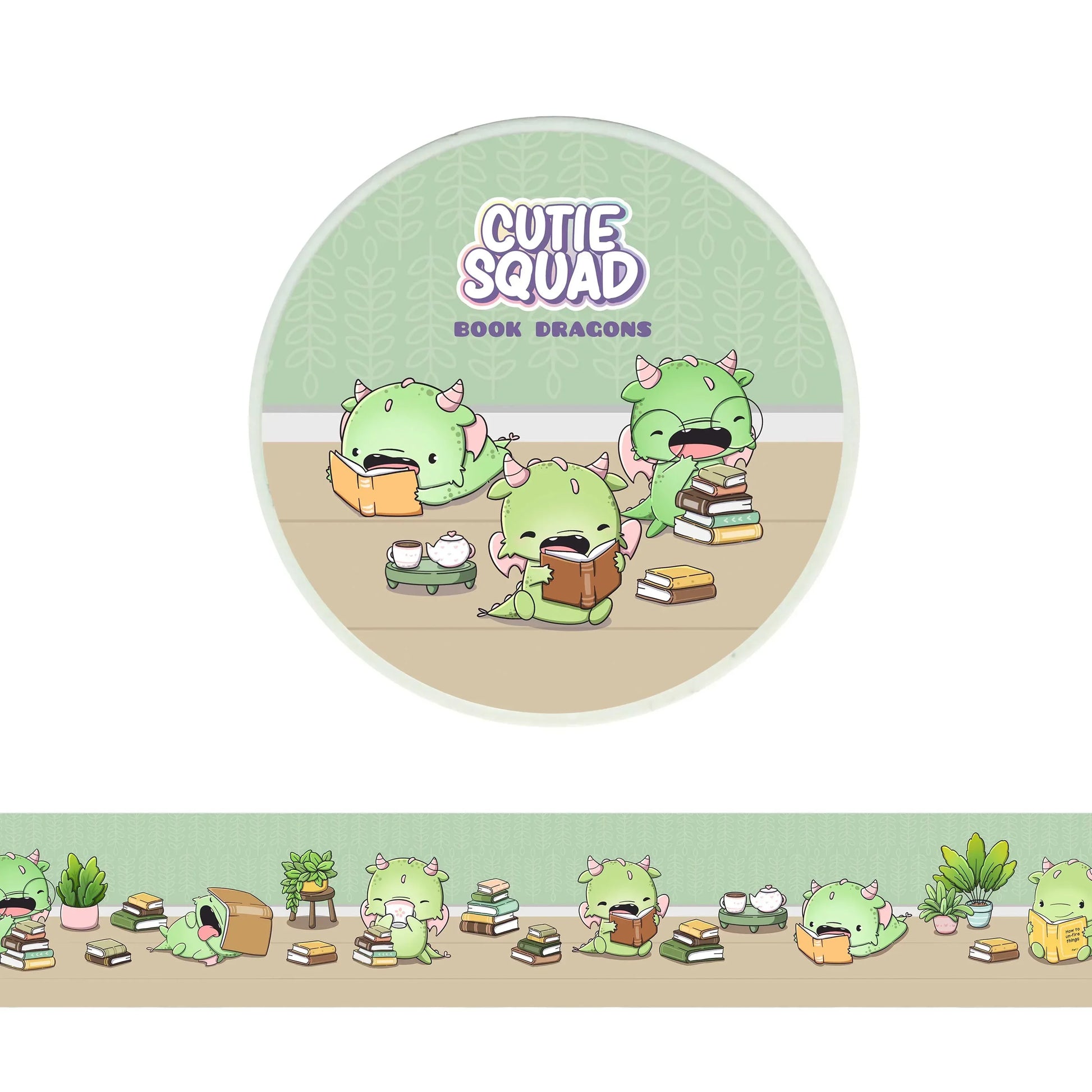 CutieSquad Bookdragons washi tape featuring small dragons reading books