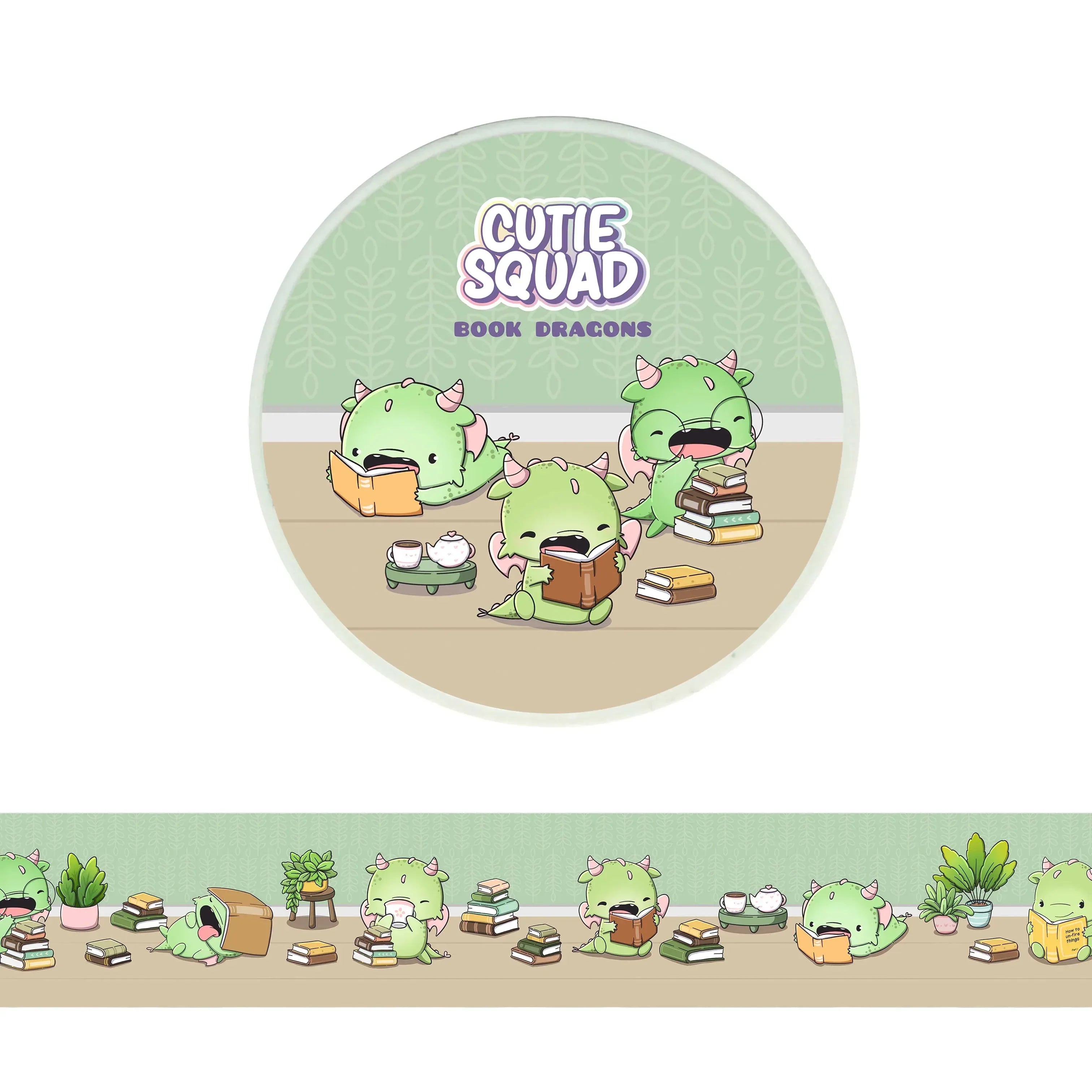 CutieSquad Bookdragons washi tape featuring small dragons reading books