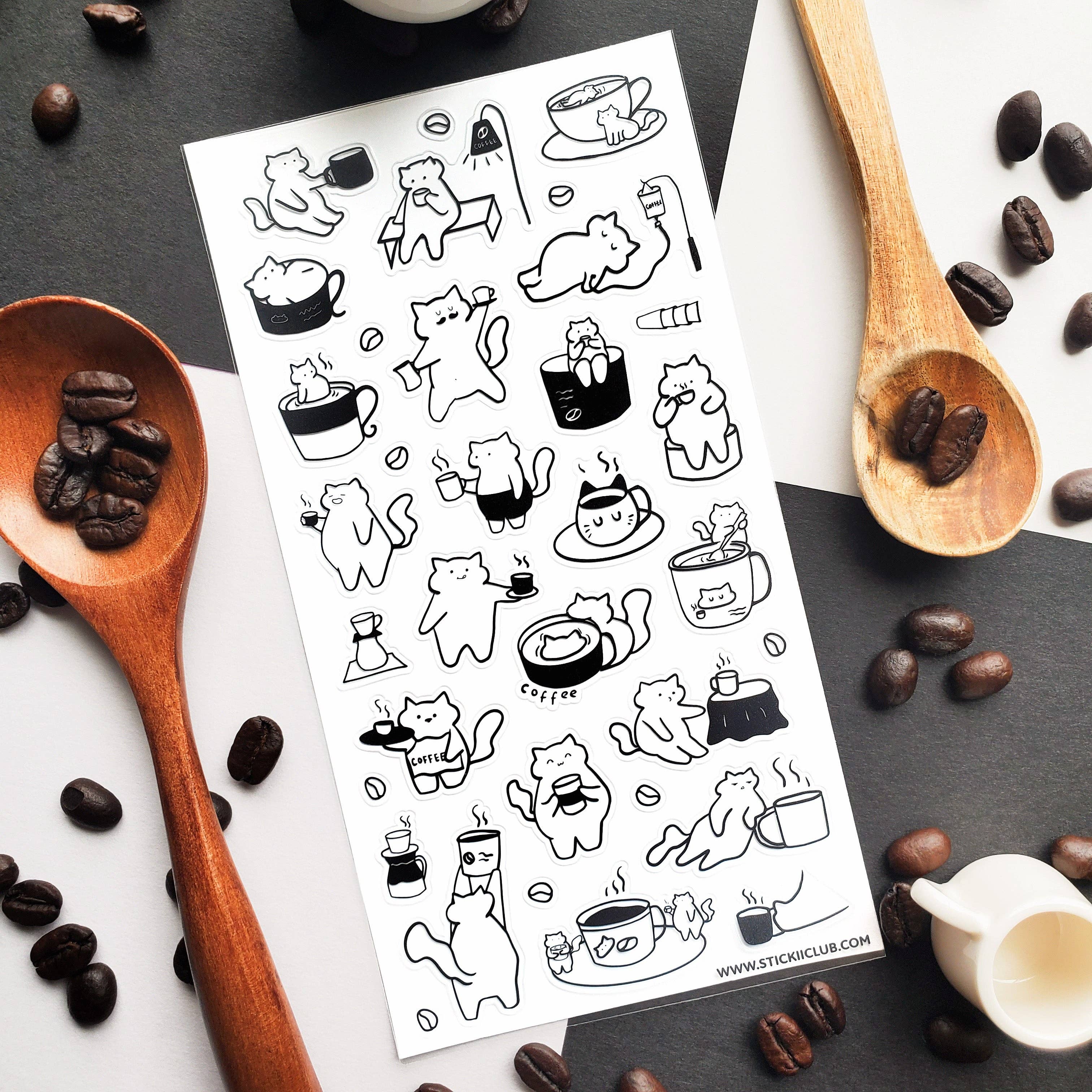 Caffeine Cats 2 Sticker Sheet | Stickii