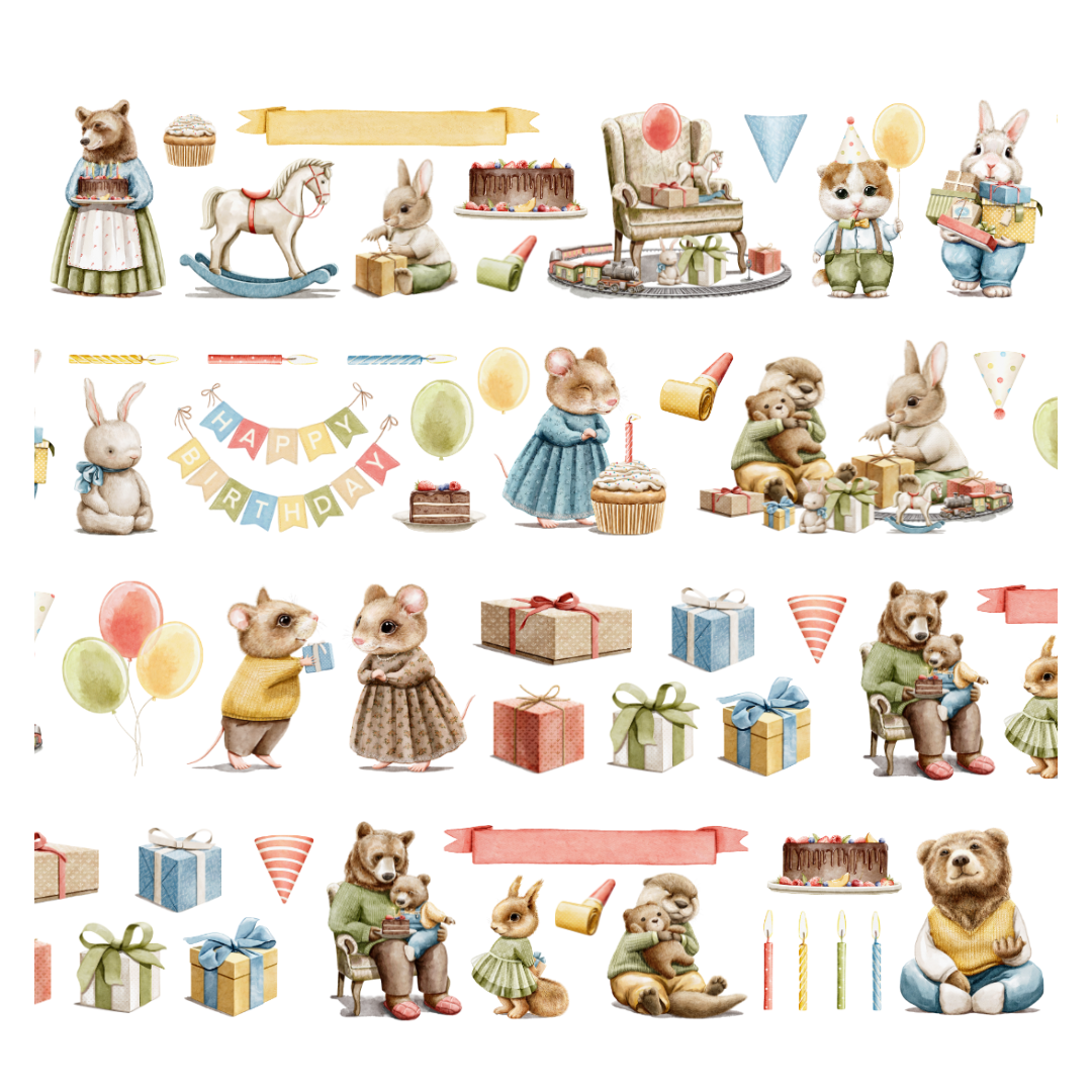 Birthday Animals Pre-Cut PET Tape | Penpaling Paula - Papertail Fox