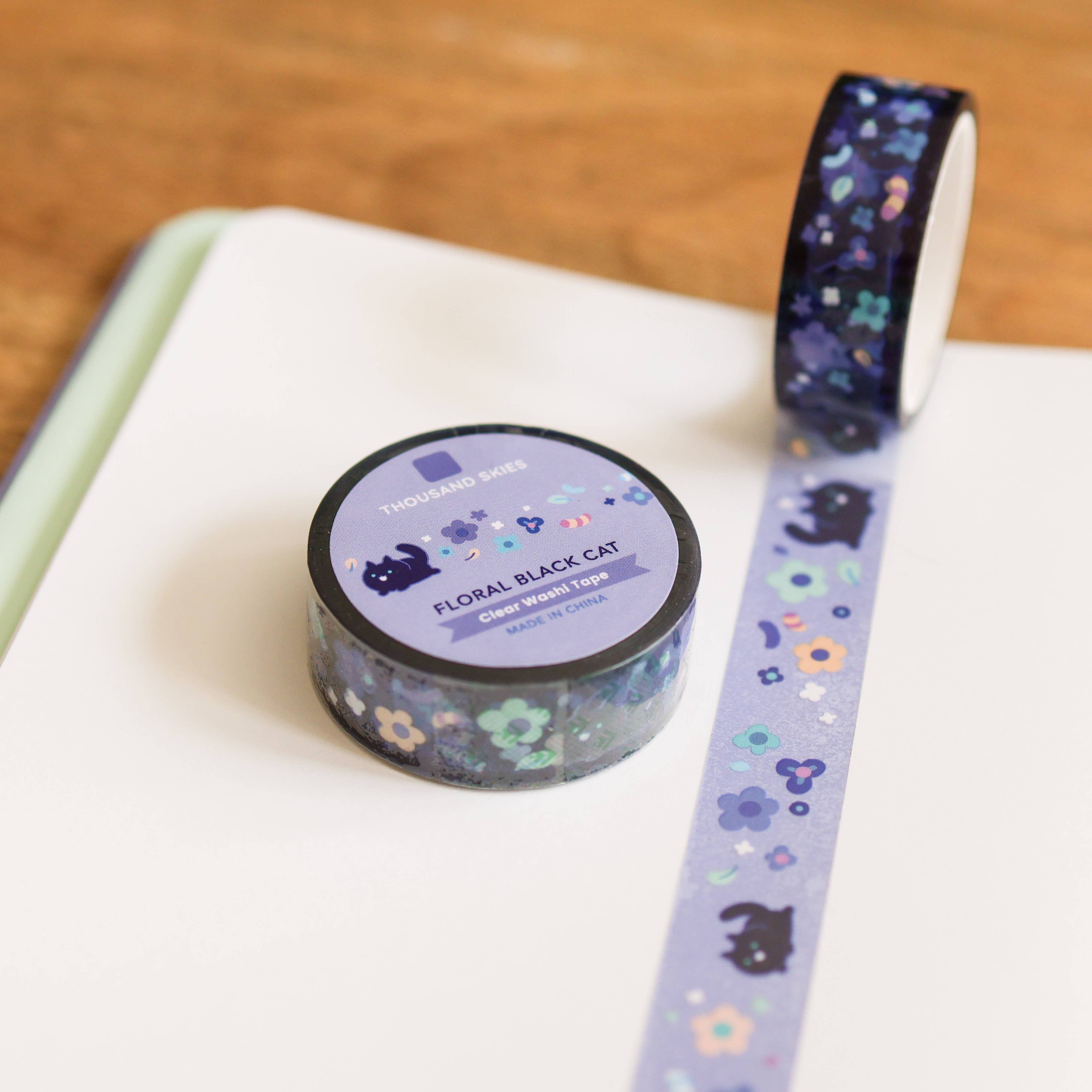 Floral Black Cat Clear PET Tape by Thousand Skies | Papertail Fox