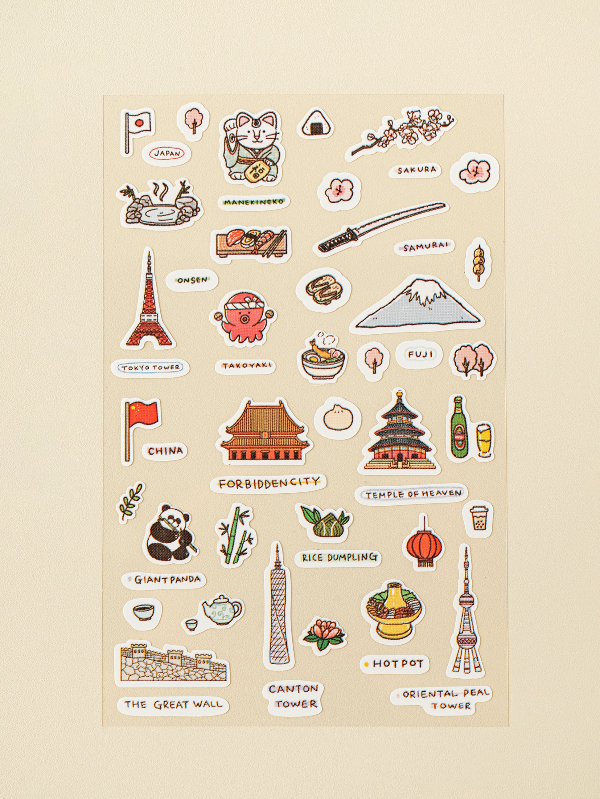 World Travel Landmark 4 Sheet Sticker Set by Daiso | Papertail Fox
