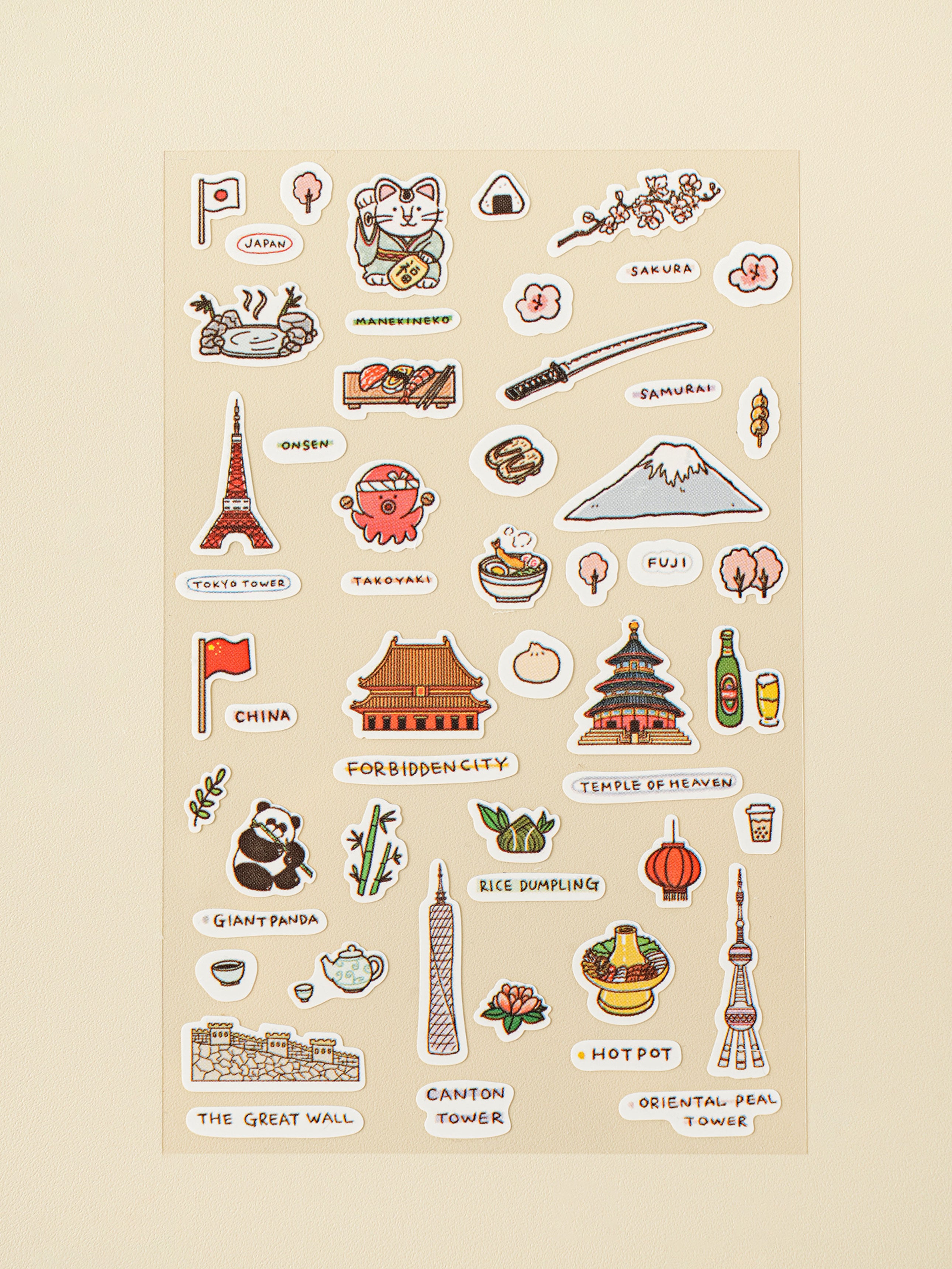 World Travel Landmark 4 Sheet Sticker Set by Daiso | Papertail Fox