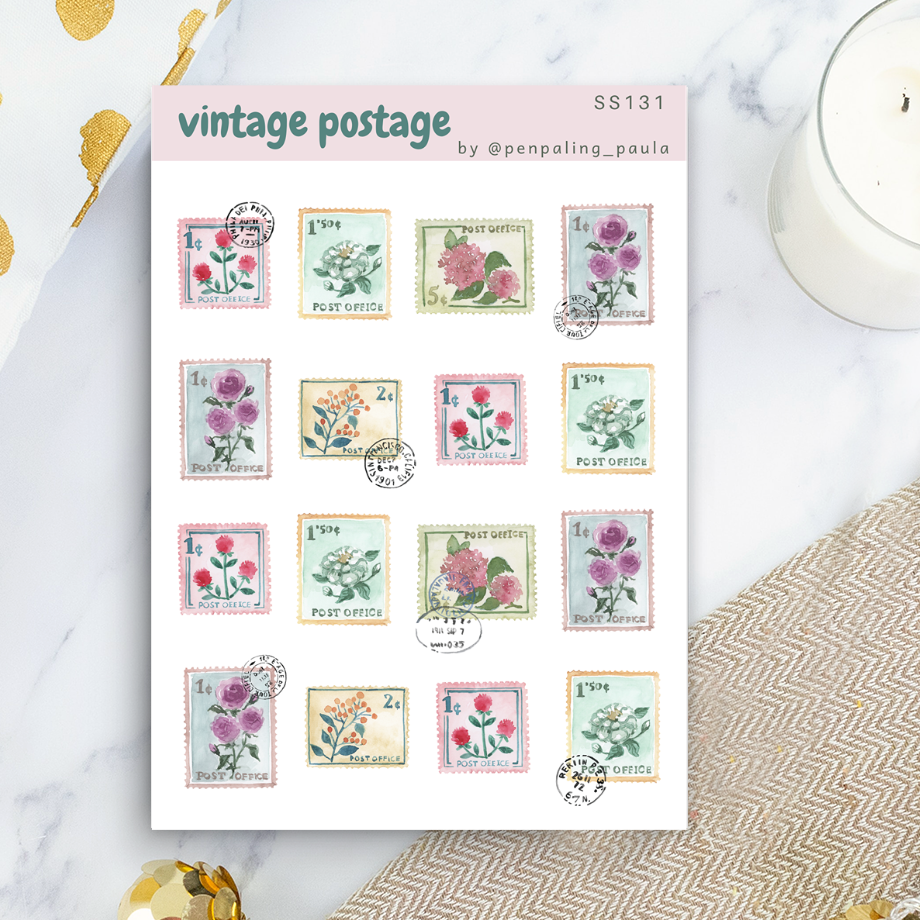 Vintage Postage Sticker Sheet | Penpaling Paula