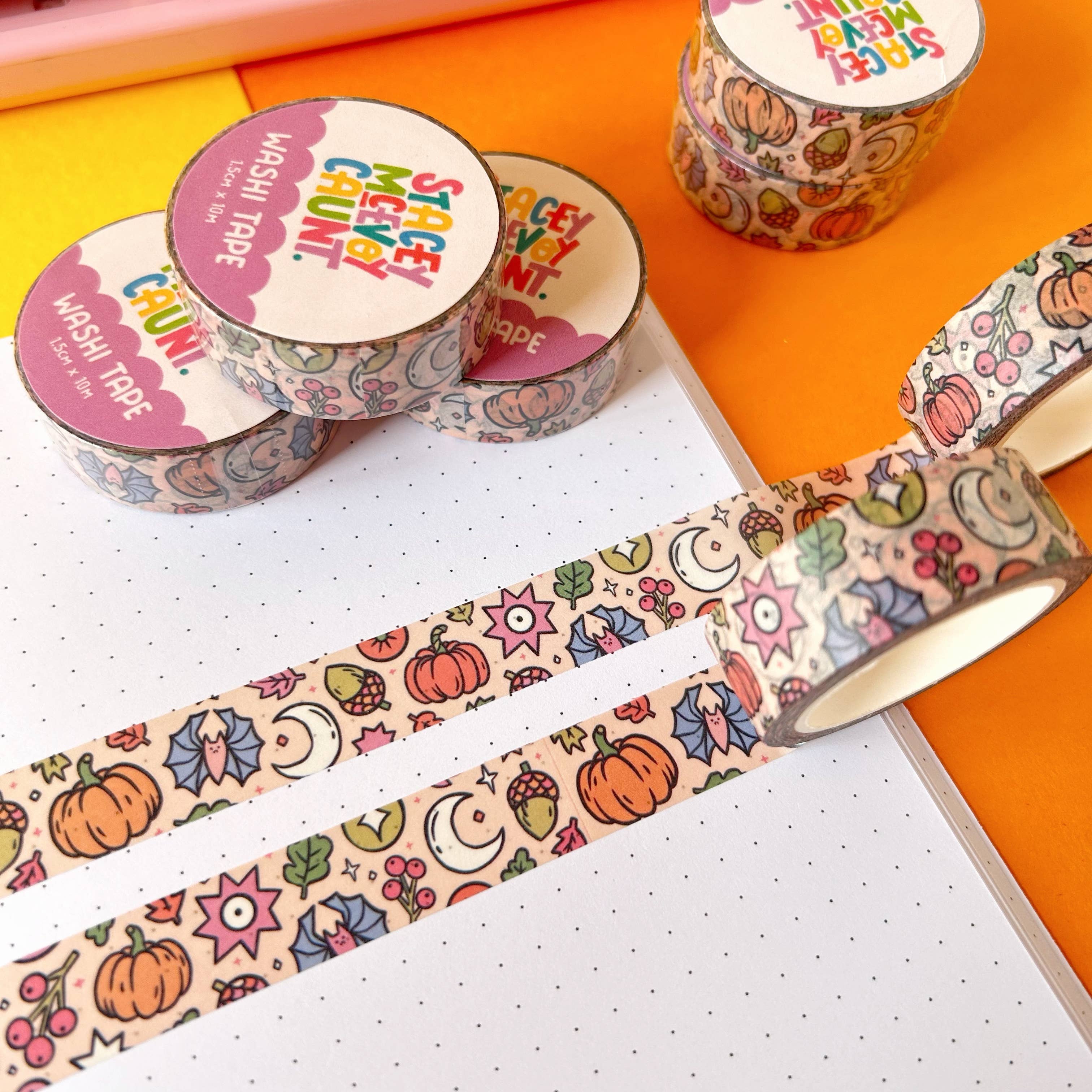 Autumn Pumpkin washi tape by Stacey McEvoy Caunt | pumpkins, bats, and leaves | Papertail Fox