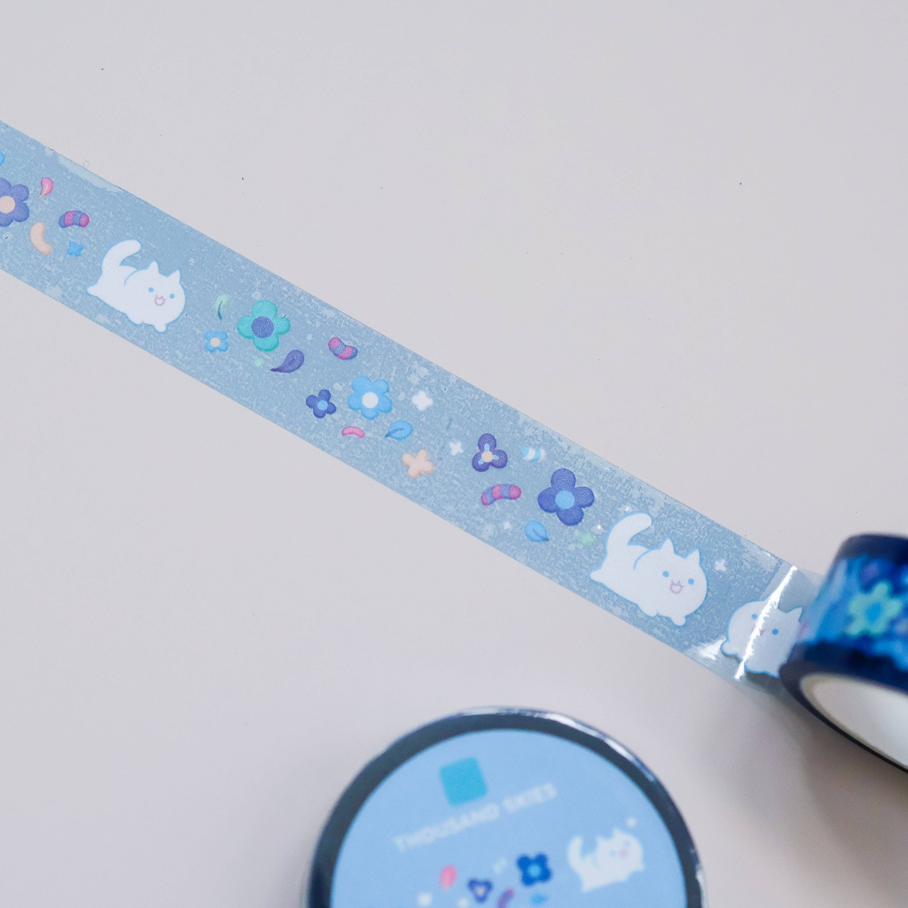 Floral White Cat Clear PET Tape by Thousand Skies | Papertail Fox