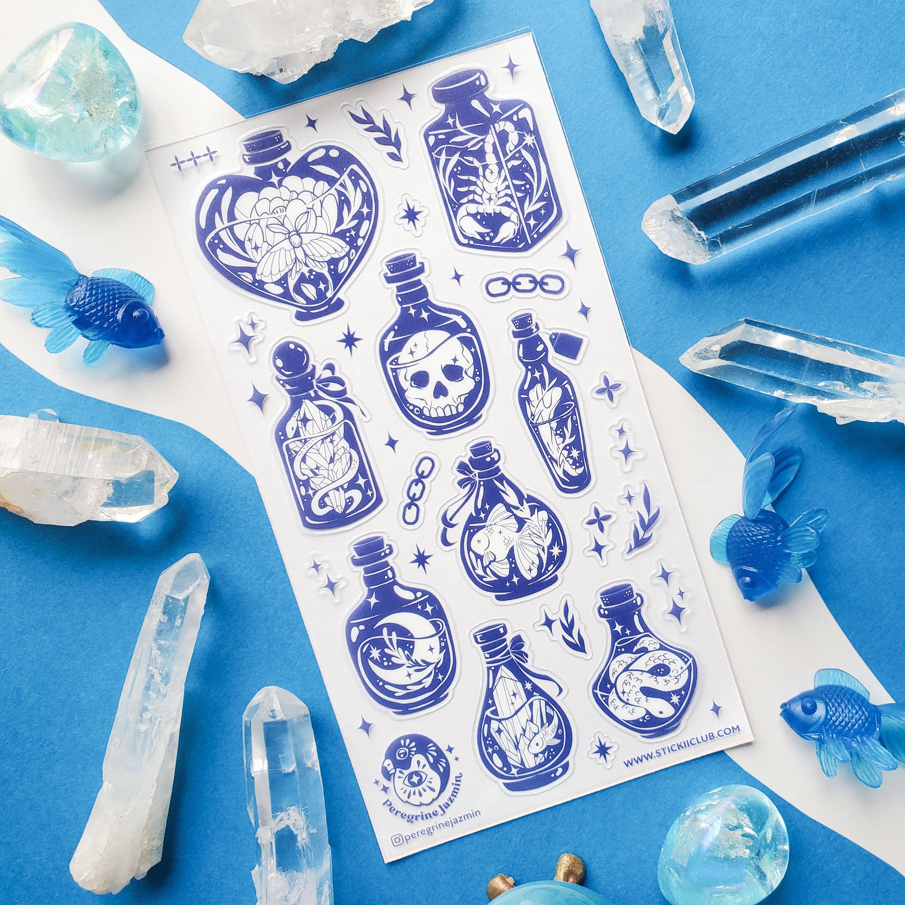 Dreamy Blue Bottles Sticker Sheet | Stickii