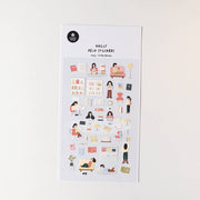 Suatelier In the Library book lover deco sticker sheet with illustrated girls reading, bookshelves, stacked books, laptops, and armchairs, made in South Korea
