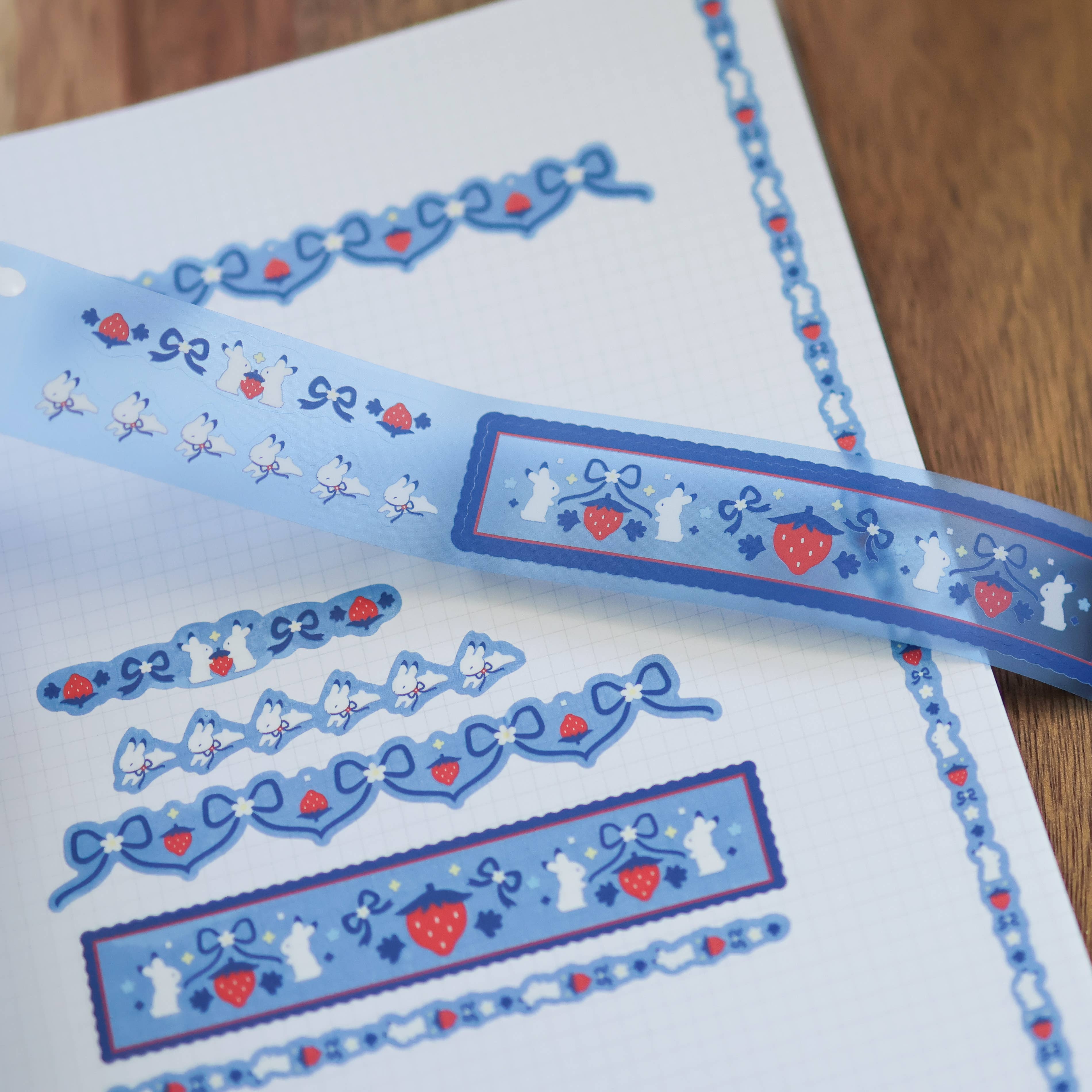 Thousand Skies Strawberry Bunnies PET Tape - 25mm Matte Finish