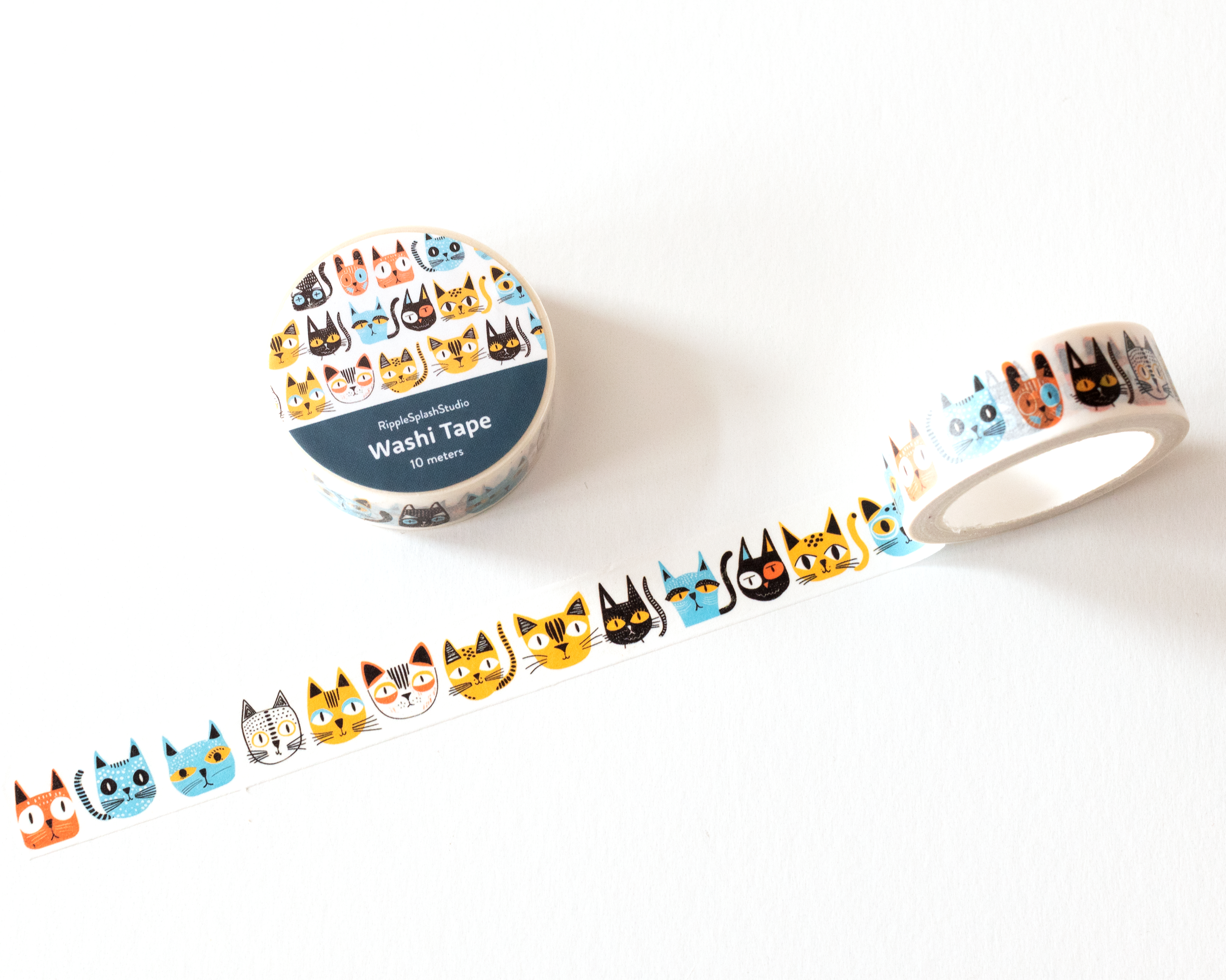 Colorful Cat Faces Washi Tape by RippleSplash Studio | Papertail Fox