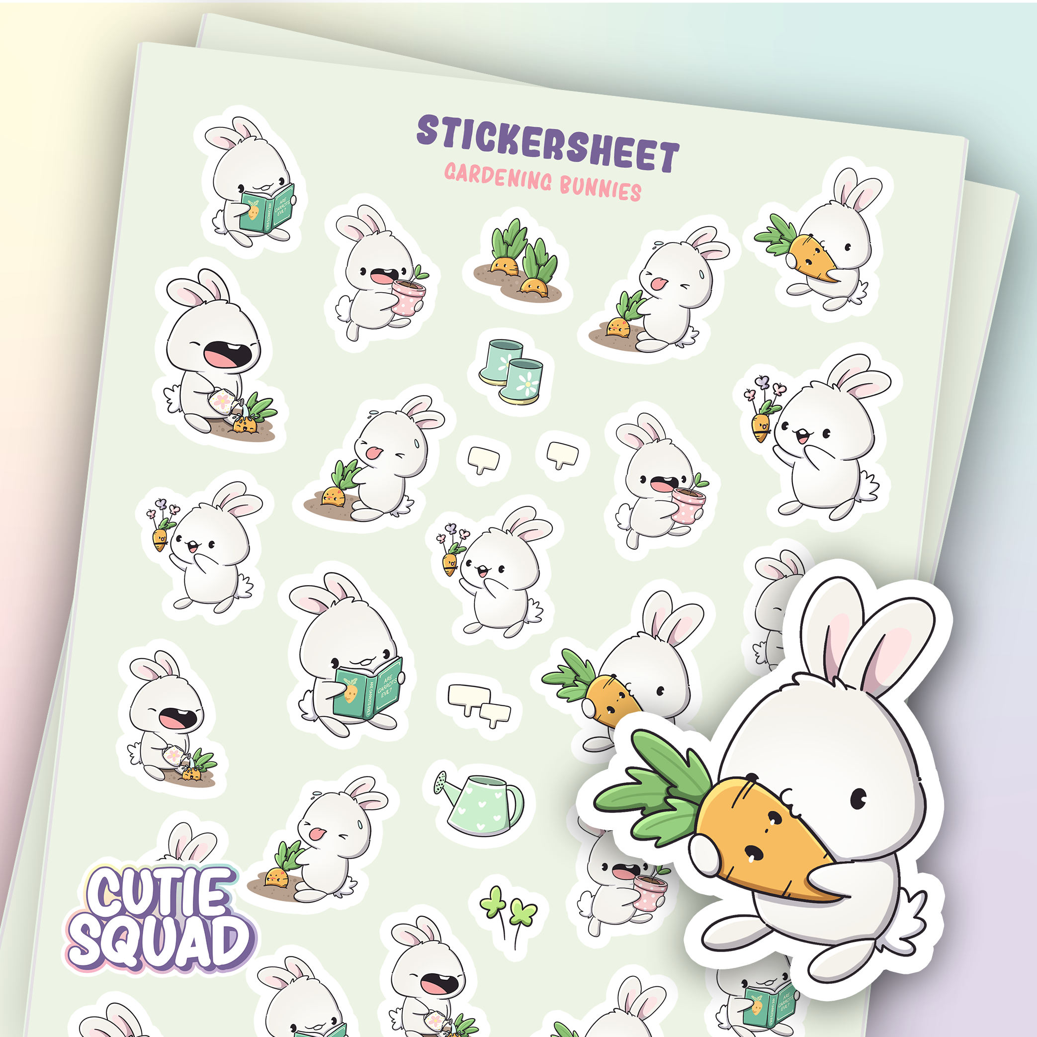 Gardening Bunnies Sticker Sheet | CutieSquad | Papertail Fox