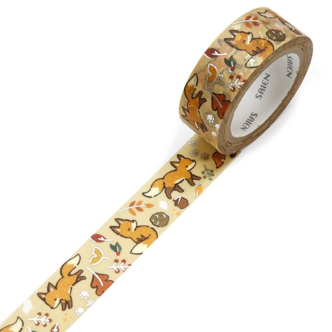 Fox and Fallen Leaves Washi Tape by Kamiiso SAIEN | Papertail Fox