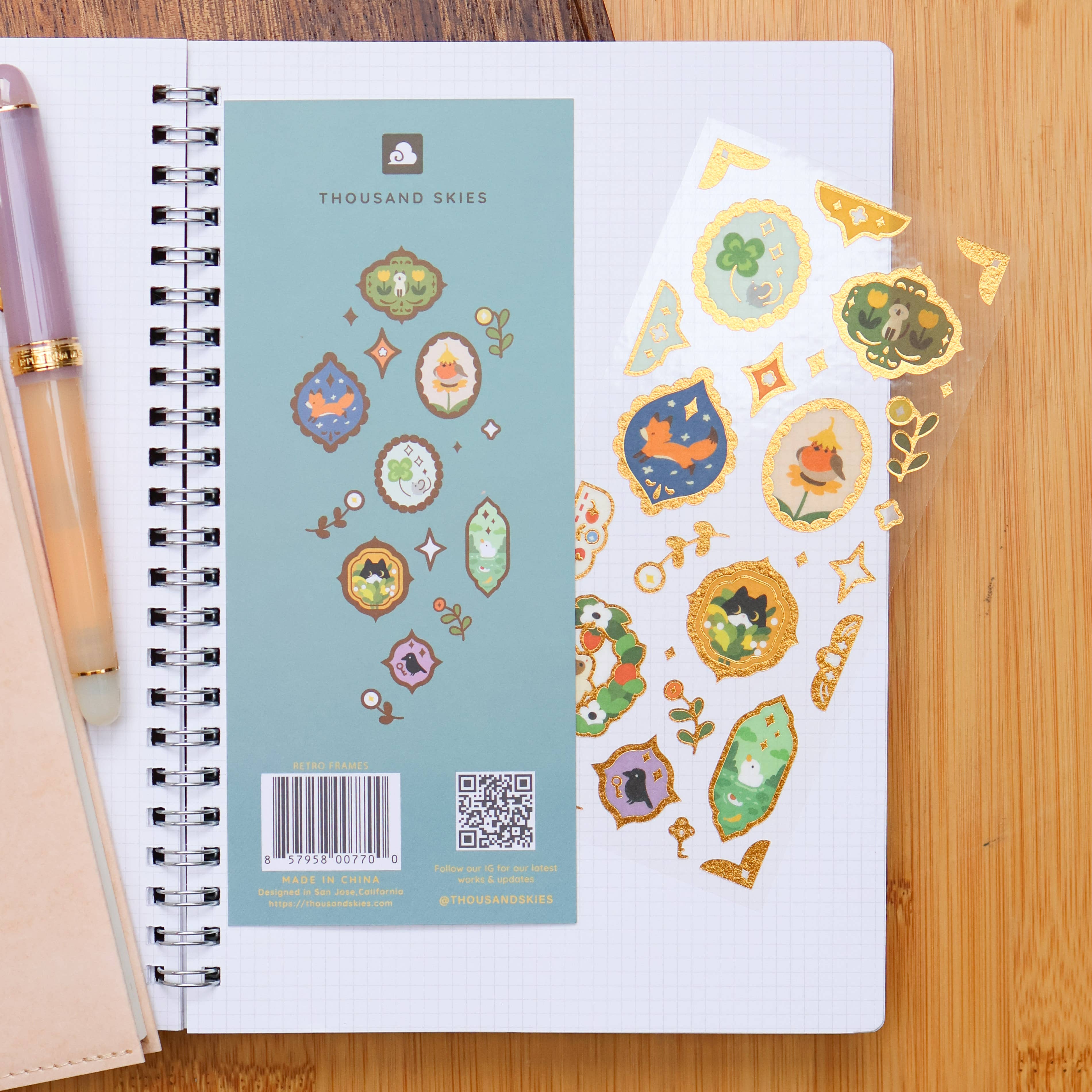 Thousand Skies Retro Frames (Gold Foil) Sticker Sheet - Foil Accents Cute for Journaling