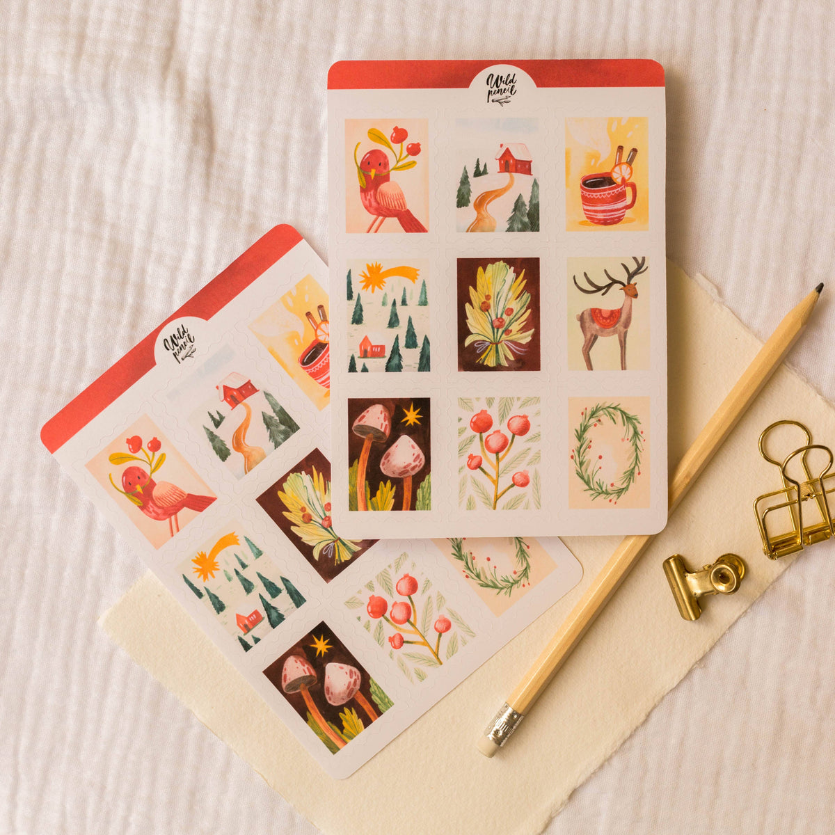 Christmas Stamps Sticker Sheet | Wild Pencil Studio