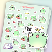 CutieSquad Cute Froggies matte vinyl sticker sheet featuring illustrated frogs in various poses