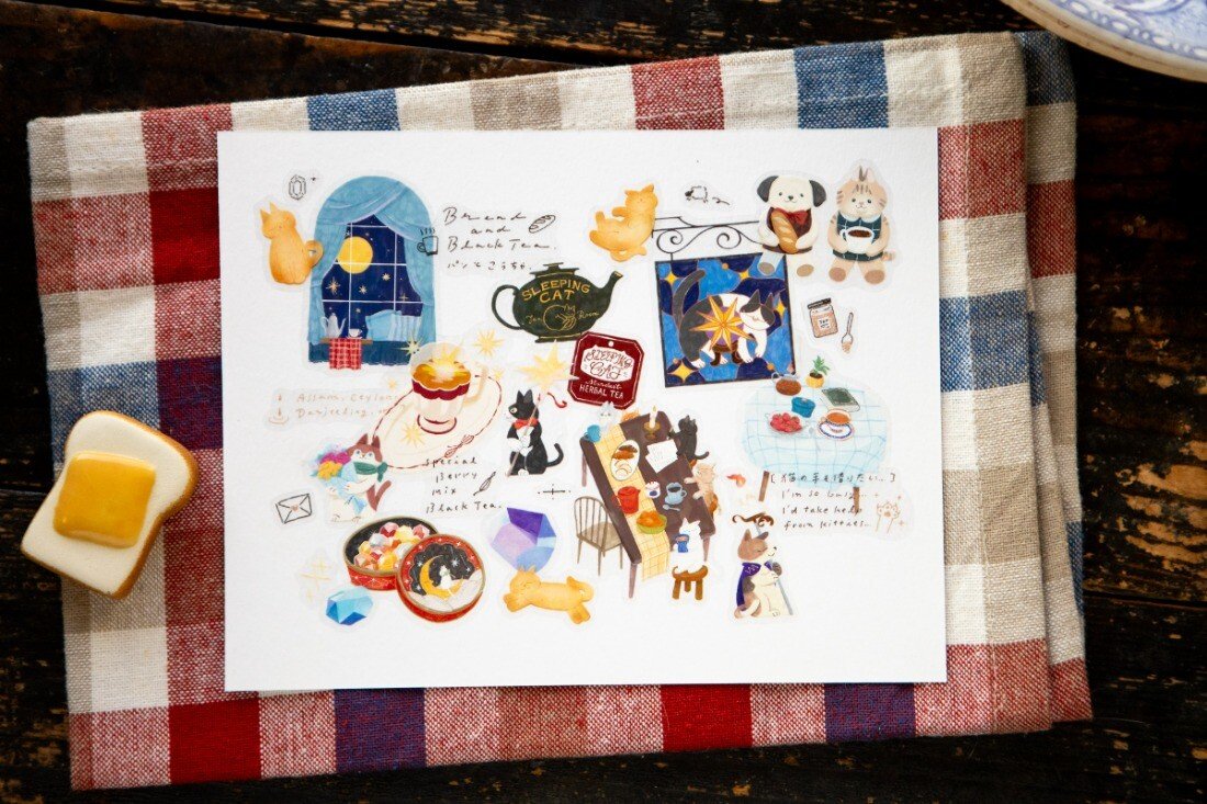 Tea Room Sleeping Cat Kiss-Cut PET Tape by OURS | Papertail Fox
