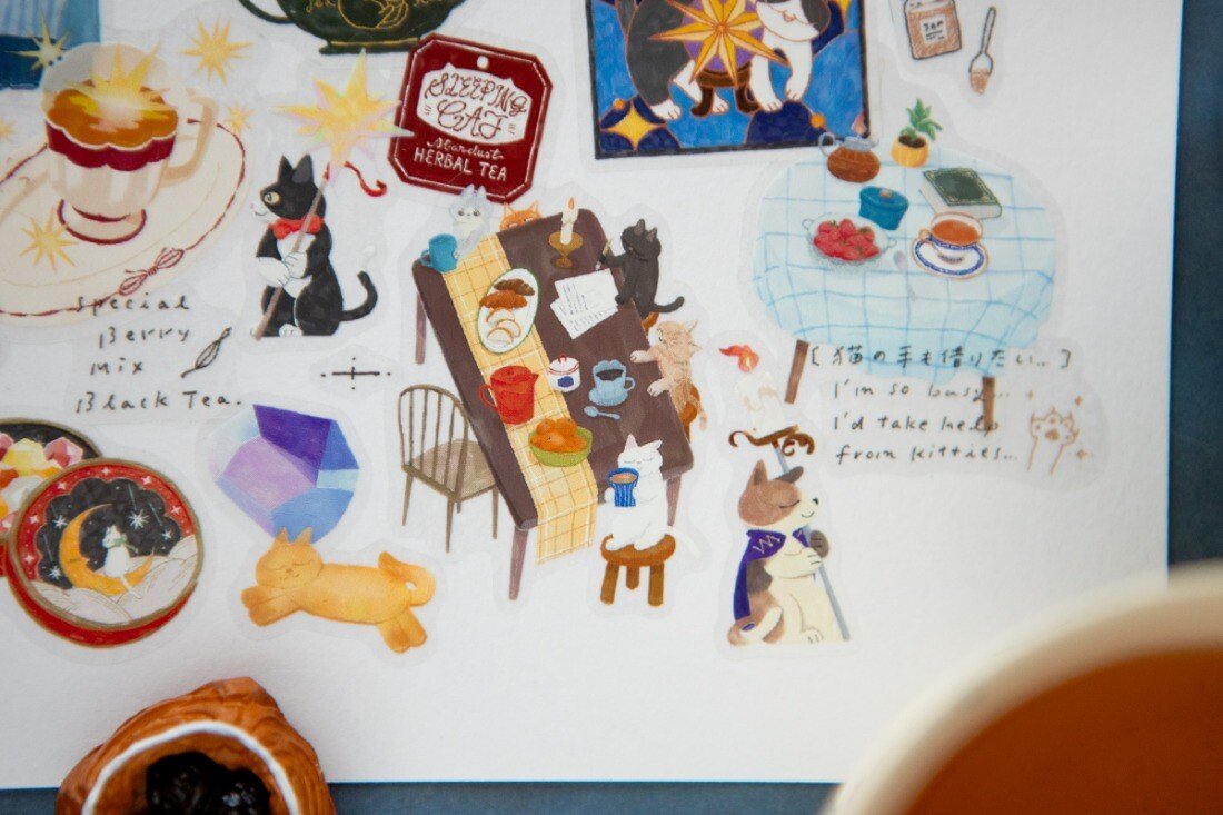 Tea Room Sleeping Cat Kiss-Cut PET Tape by OURS | Papertail Fox