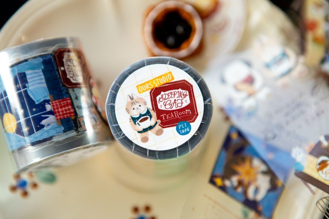 Tea Room Sleeping Cat Kiss-Cut PET Tape by OURS | Papertail Fox