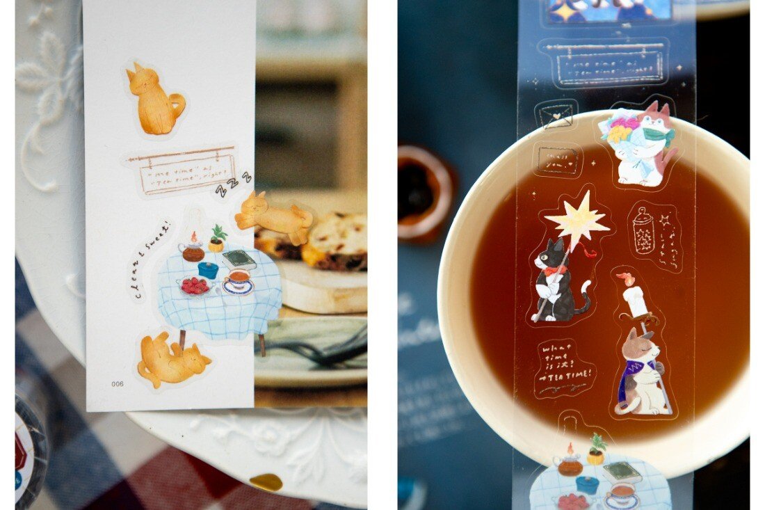 Tea Room Sleeping Cat Kiss-Cut PET Tape by OURS | Papertail Fox