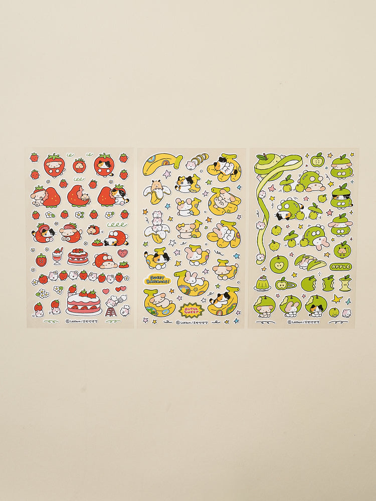 Fruit Hoppang & Yanggaeng Cat 3 Sheet Sticker Set by Daiso | Papertail Fox