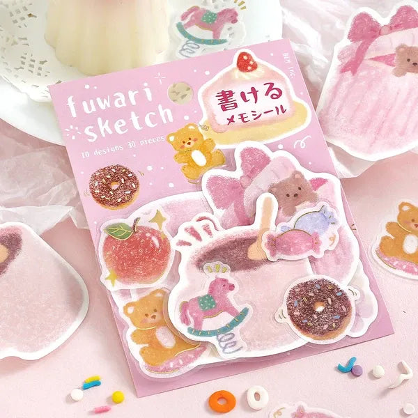 Pink Fuwari Sketch Memo Stickers | BGM