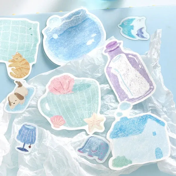 Blue Fuwari Sketch Memo Stickers | BGM