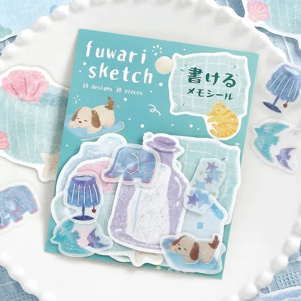Blue Fuwari Sketch Memo Stickers | BGM