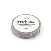 mt slim deco H washi tape set, three 6mm rolls: blue-gray speckle, pink grain, green plaid