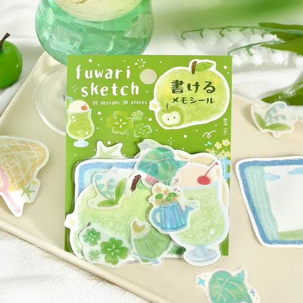 Green Fuwari Sketch Memo Stickers | BGM