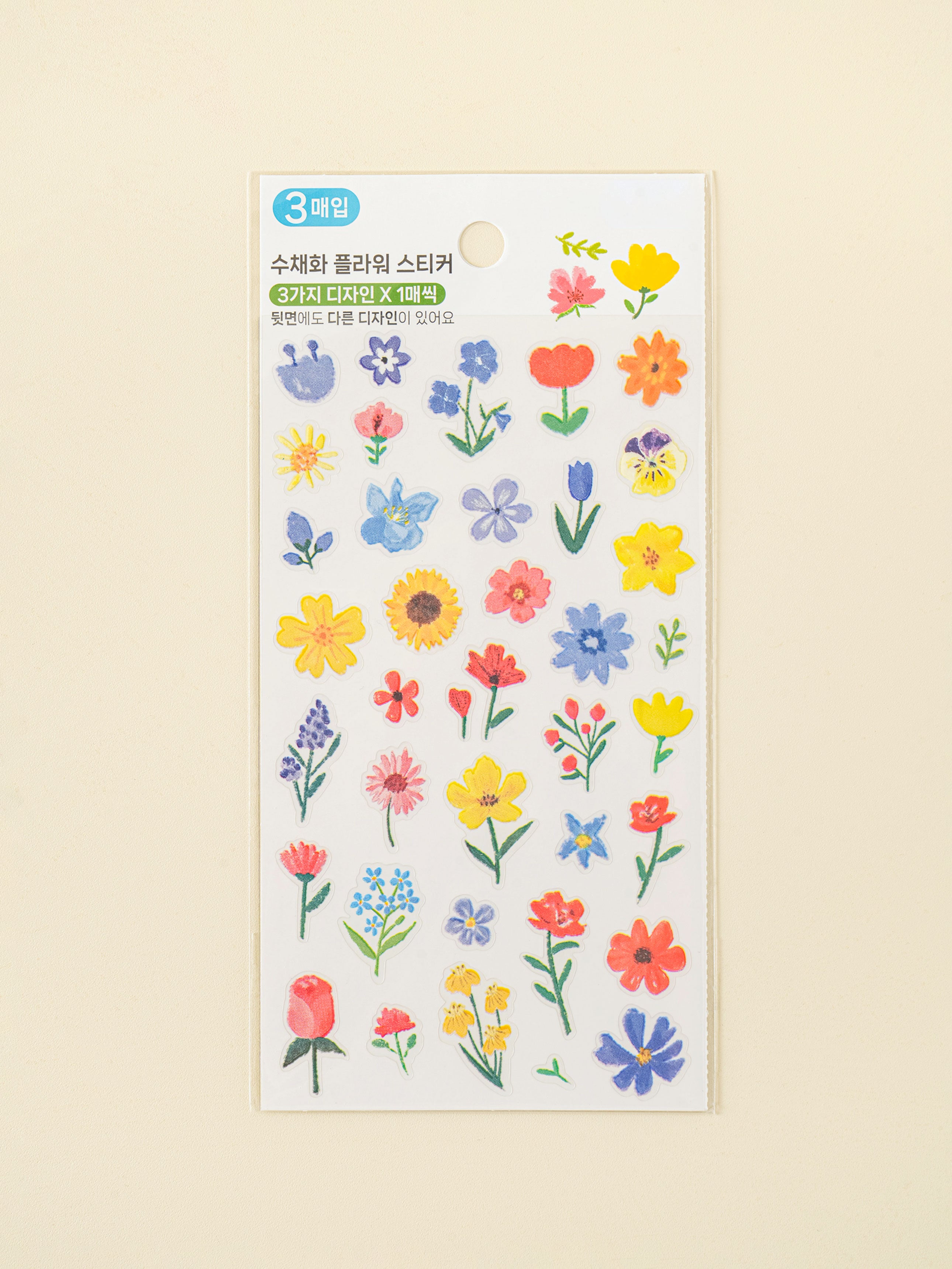 Watercolor Flower 3 Sheet Sticker Set by Daiso | Papertail Fox