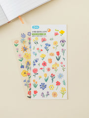 Watercolor Flower 3 Sheet Sticker Set by Daiso | Papertail Fox
