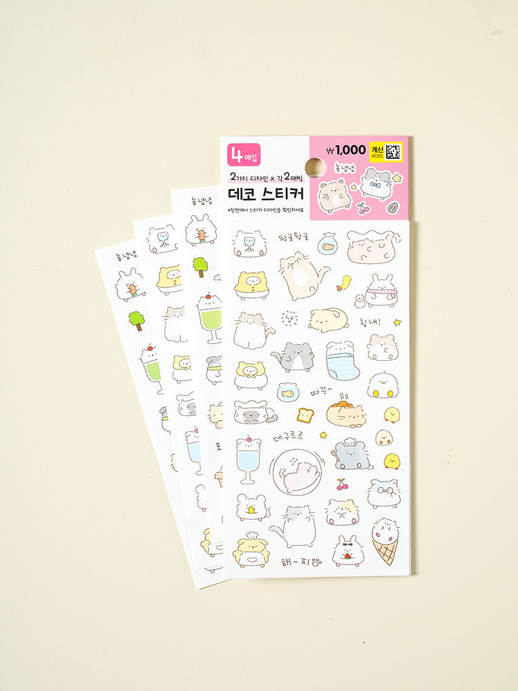 Pastel Animal 4 Sheet Sticker Set by Daiso | Papertail Fox