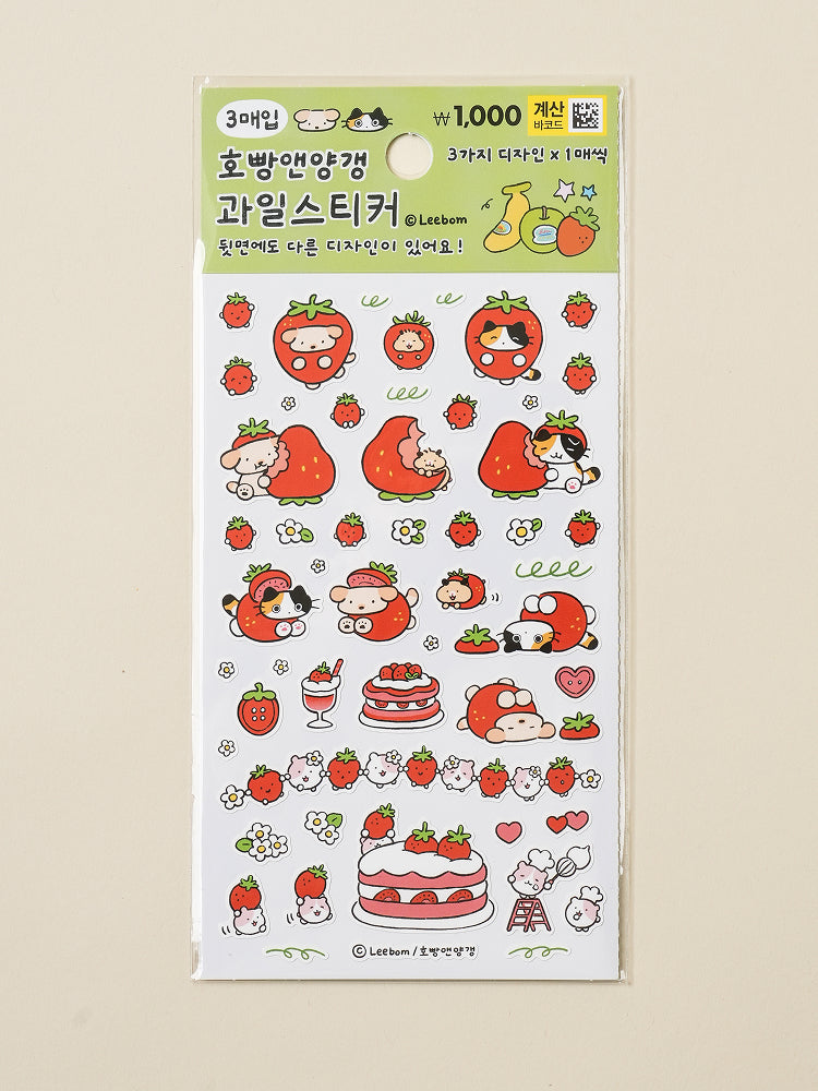 Fruit Hoppang & Yanggaeng Cat 3 Sheet Sticker Set by Daiso | Papertail Fox