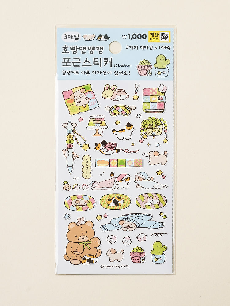 Cozy Hoppang & Yanggaeng Cat 3 Sheet Sticker Set by Daiso | Papertail Fox