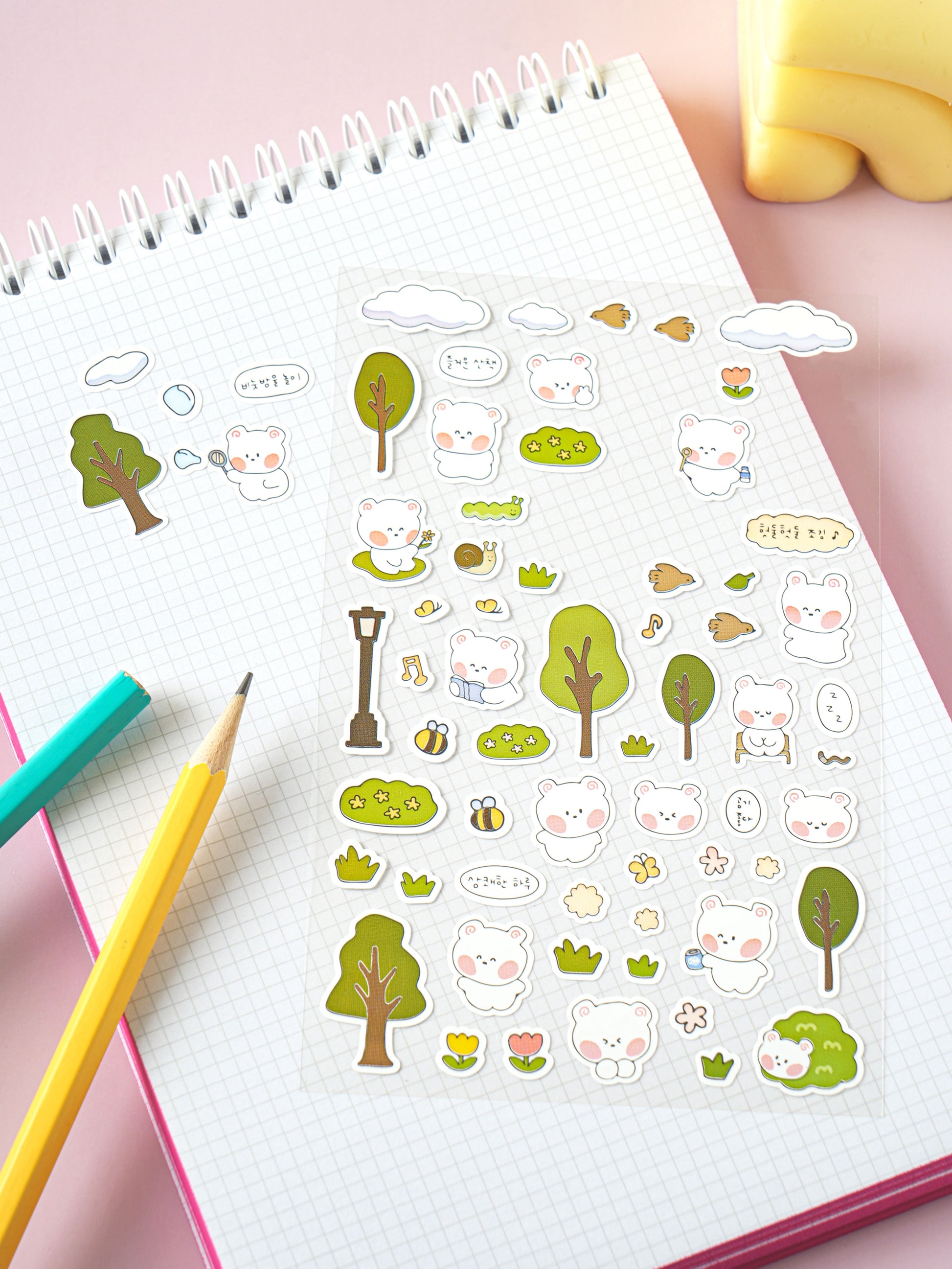Rosy Cheek Bear Daily Life 4 Sheet Sticker Set by Daiso | Papertail Fox