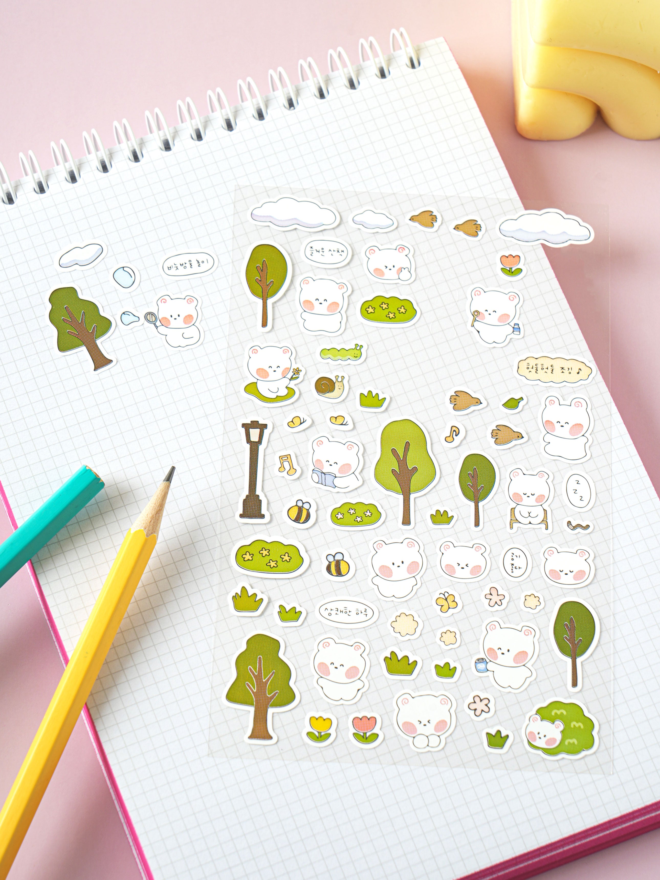 Rosy Cheek Bear Daily Life 4 Sheet Sticker Set by Daiso | Papertail Fox