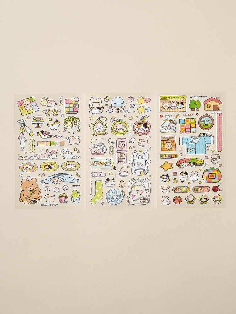 Cozy Hoppang & Yanggaeng Cat 3 Sheet Sticker Set by Daiso | Papertail Fox