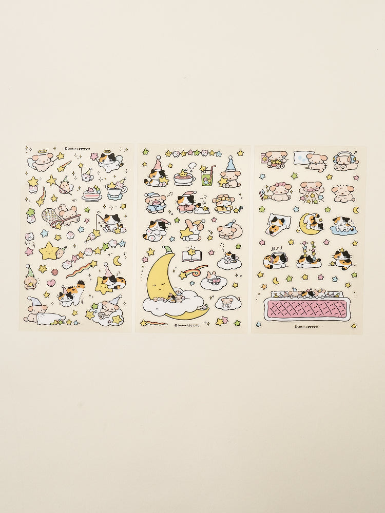 Star Hoppang & Yanggaeng Cat 3 Sheet Sticker Set by Daiso | Papertail Fox