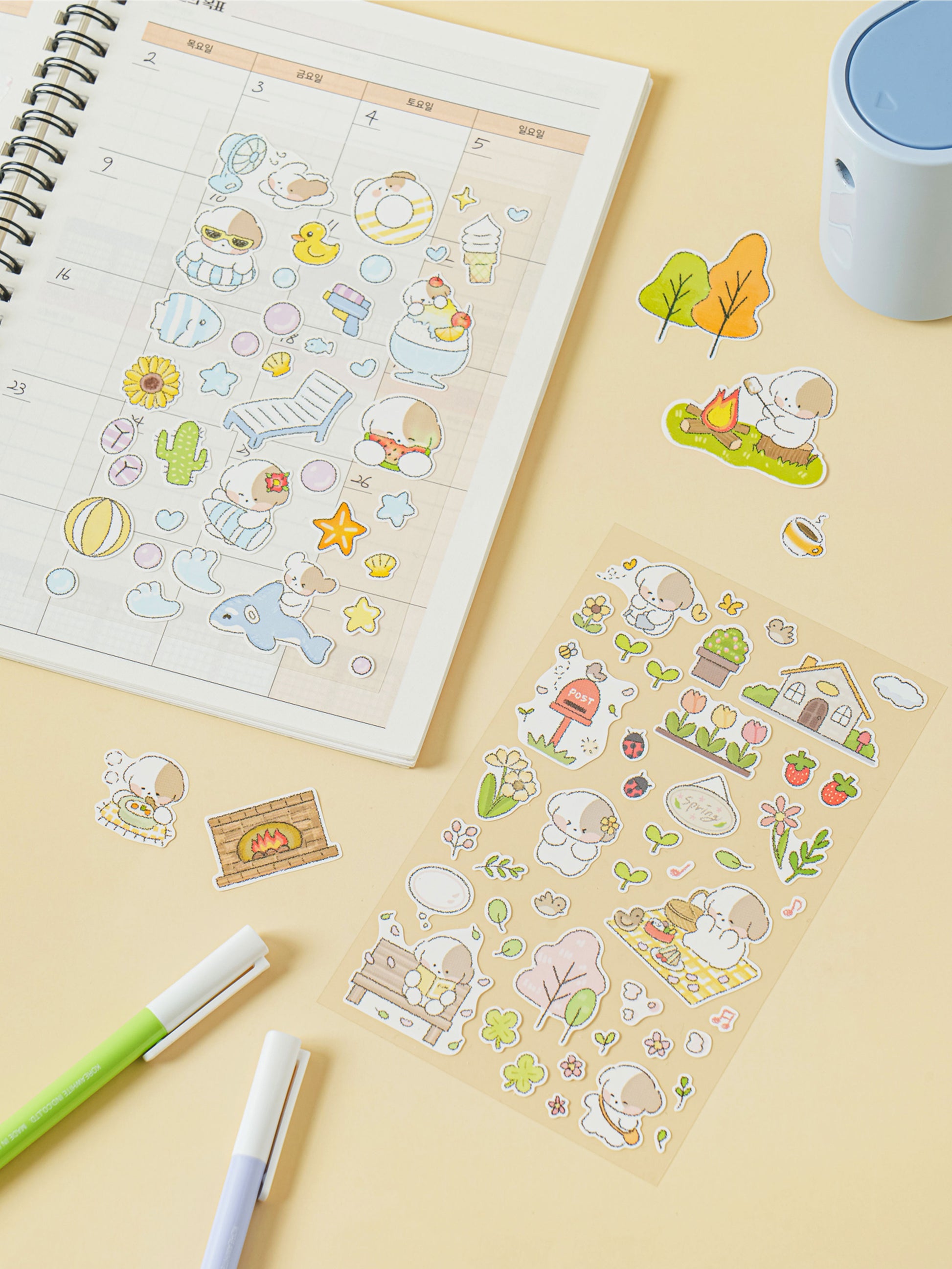 Four Seasons Puppy 4 Sheet Sticker Set by Daiso | Papertail Fox