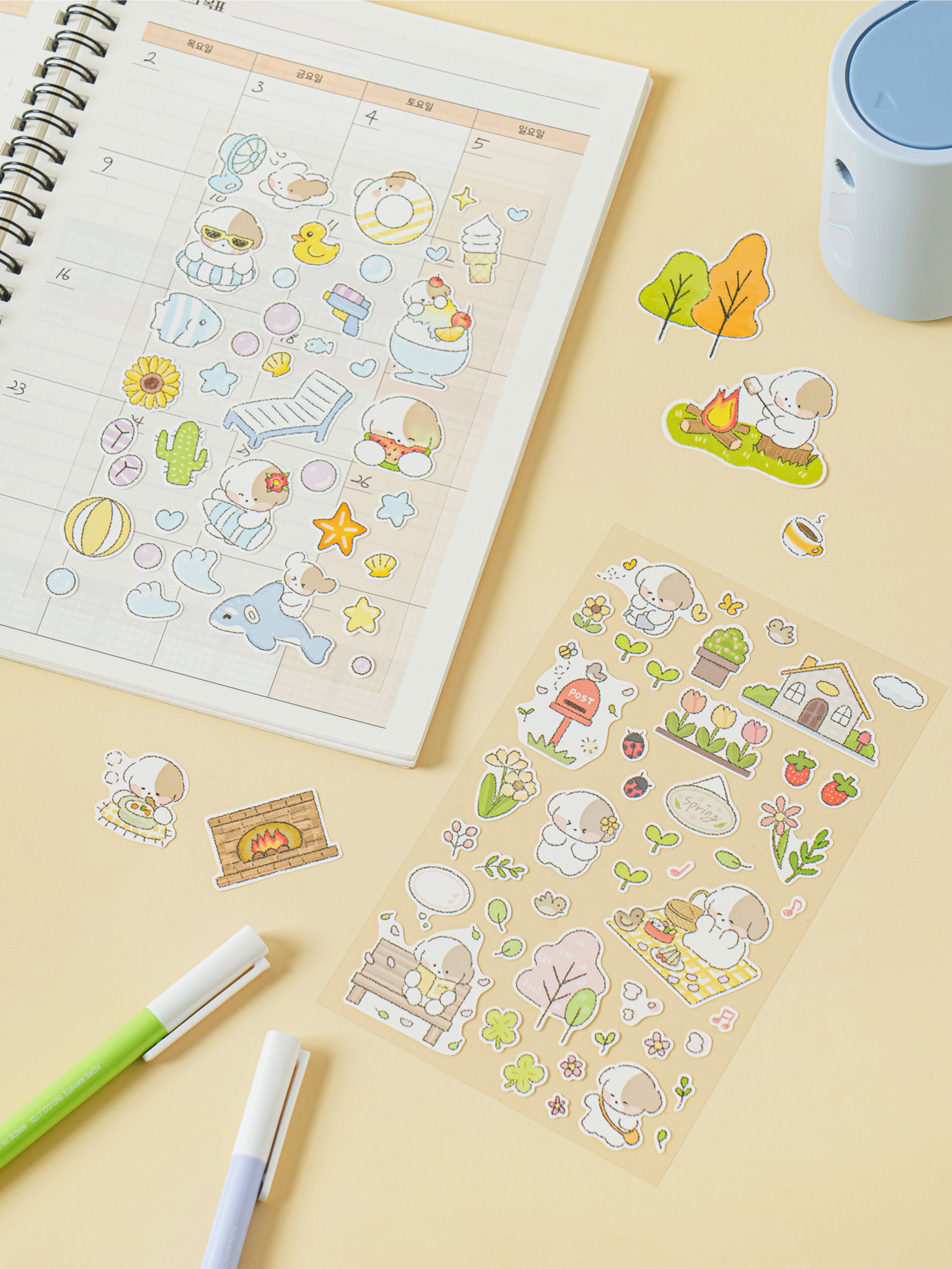 Four Seasons Puppy 4 Sheet Sticker Set by Daiso | Papertail Fox